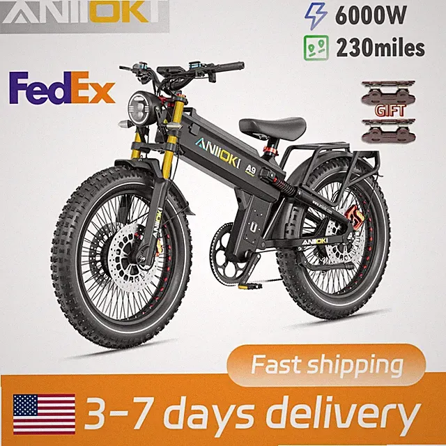 26"Aniioki A9 Pro Max Fat Tire Dual Motor 6000W Electric Bike 60V 70AH 47MPH US