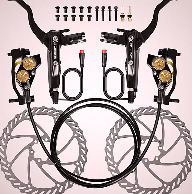 4-Piston E-Bike Hydraulic Disc Brake Set, 610NM, 180mm Rotors, Aluminum Lever