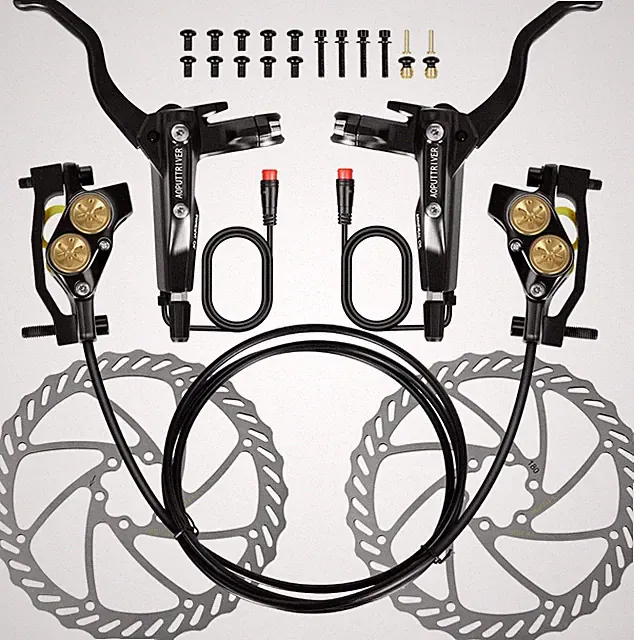 4-Piston E-Bike Hydraulic Disc Brake Set, 610NM Force, 180mm Rotors