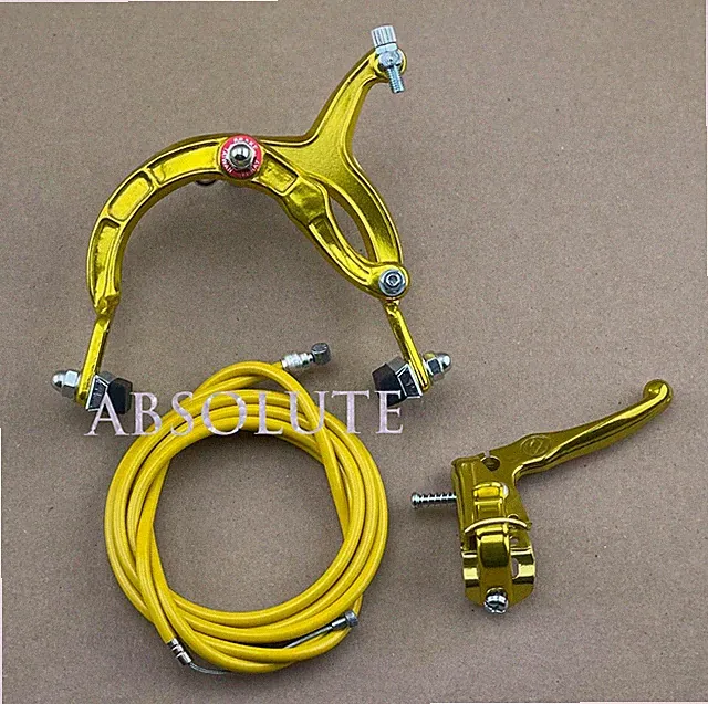ALL GOLD OLD SCHOOL BMX BIKE MX REAR BRAKE LEVER CABLE CALIPER CRUISER BICYCLE.