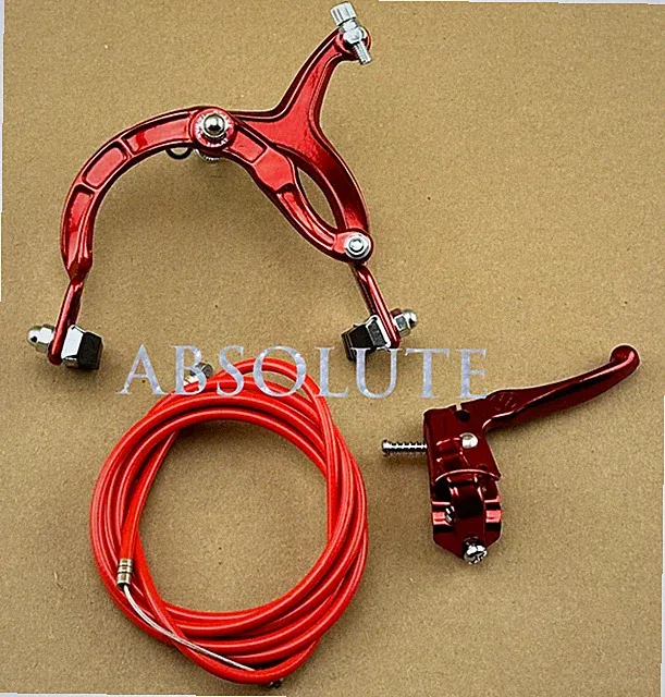 ALL RED OLD SCHOOL BMX BIKE MX REAR BRAKE LEVER CABLE CALIPER CRUISER BICYCLE.