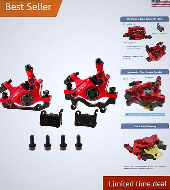 Aluminum Hydraulic Brake Calipers for Mountain & Electric Bikes - Red