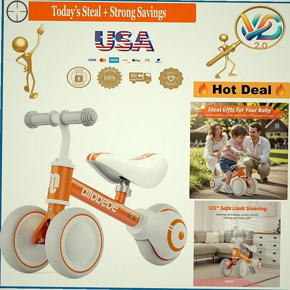 Baby Balance Bike 3-Wheel Adjustable Seat No-Pedal Toddler Gift for 12-36 Or...