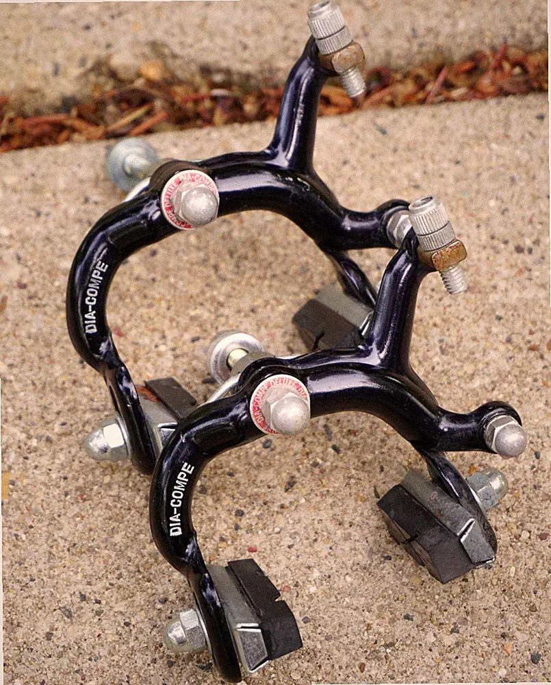 Dia Compe 500 Deluxe Brake Caliper Set Vintage 1980s BLACK Sidepull Road Bike