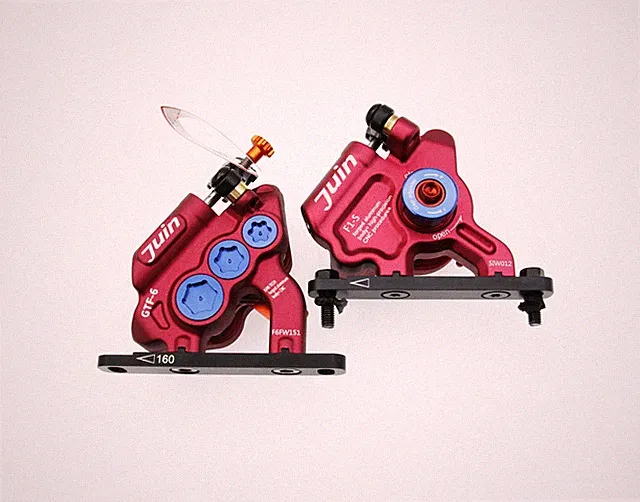 Juin Tech GTF6 Cyclocross Cycle 6-Piston Hydraulic Brake Caliper Set Red Bike