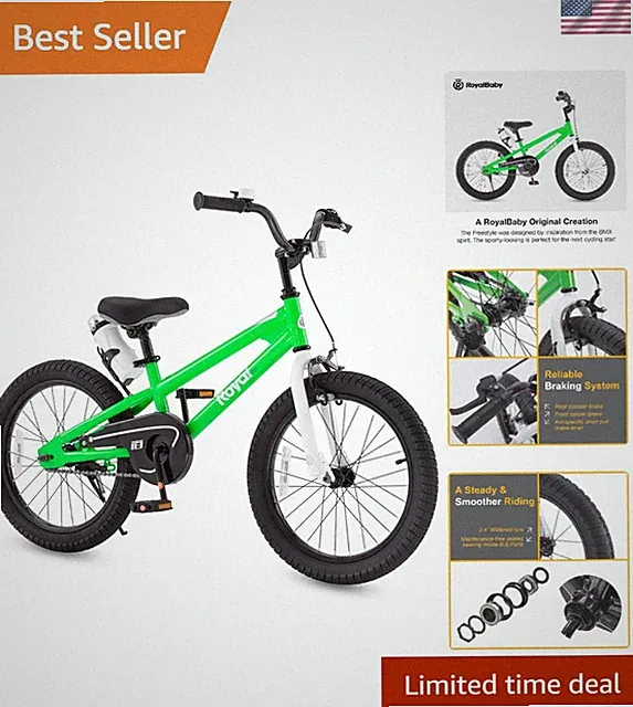 Kids Bike Freestyle Classic & EZ Balance Pedal Switchable Bicycle, 18 Inch, G...