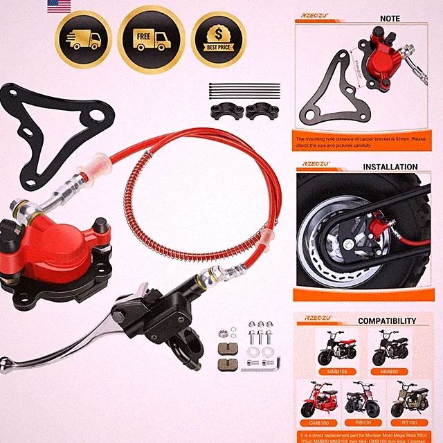 Mini Bike Hydraulic Brake Kit with Rear Caliper Mounting Bracket Fits 80cc 105cc