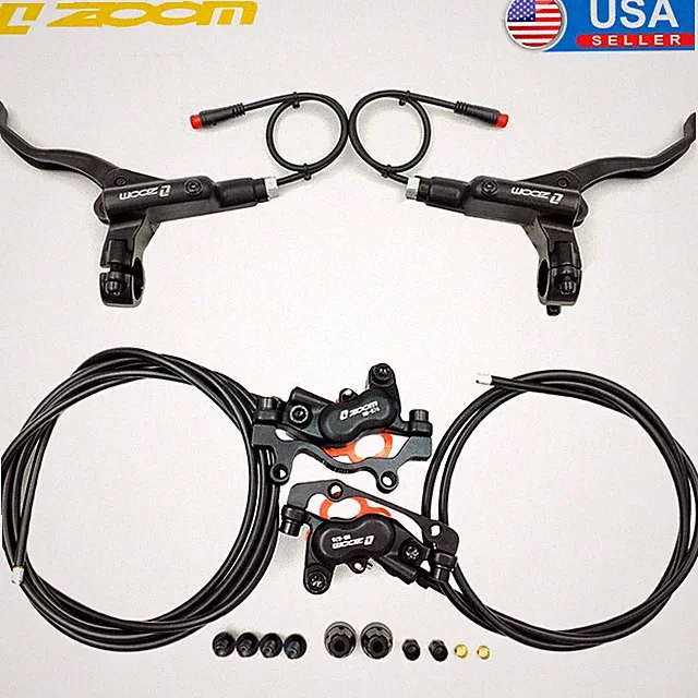 Pair ZOOM Electric Bike 4-Piston Hydraulic Disc Brake w/Power Off Oil Calipers