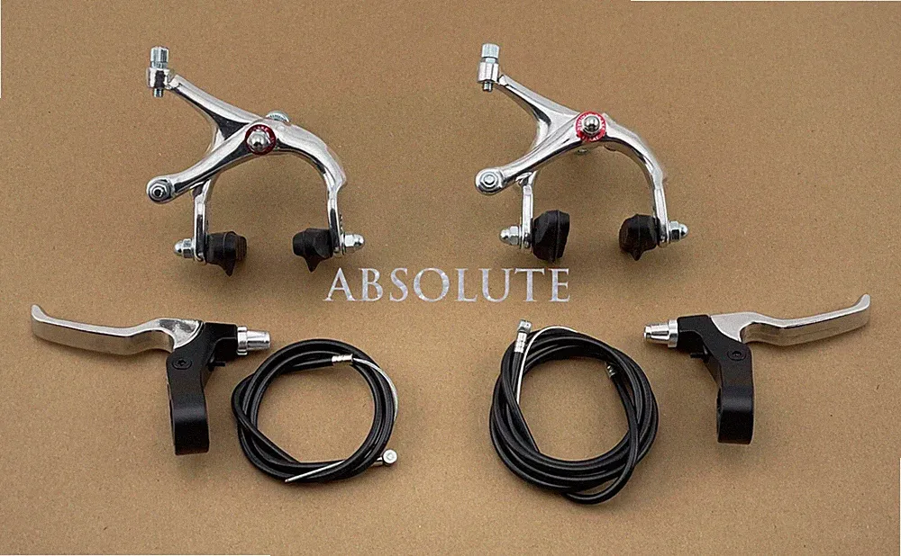 SILVER 700C FIXIE BRAKE LEVER SET CABLE CALIPER FIXED GEAR BIKE TRACK ROAD BIKE.