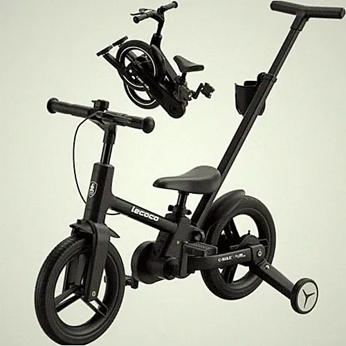 Upgraded Toddler Bike with Push Handle 6 in 1 for Kids, Balance Space Black